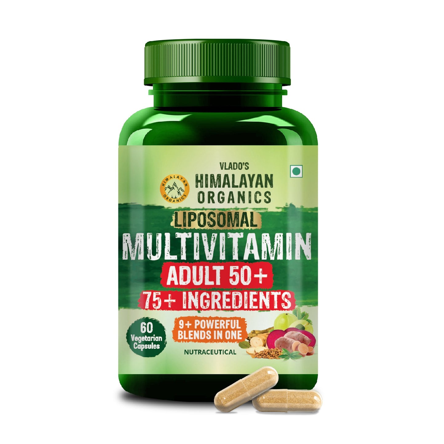 Vlado’s Himalayan Organics Liposomal Multivitamin Adult 50+ with 75+ Ingredients | Daily Health Supplement with 9+ Powerful Blends | Supports Energy, Immunity, Brain, Heart & Eye Health | 60 Veg Capsules