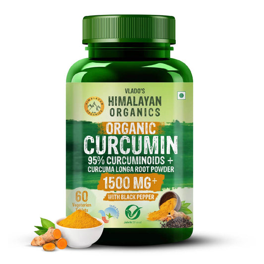 Vlado's Himalayan Organics - Organic Curcumin Tablets 1500+ Mg/Serving with Black Pepper and 95% Curcuminoids | Anti inflammatory Supplement for Adults | With Curcuma Longa, Turmeric | 60 Veg Tablets