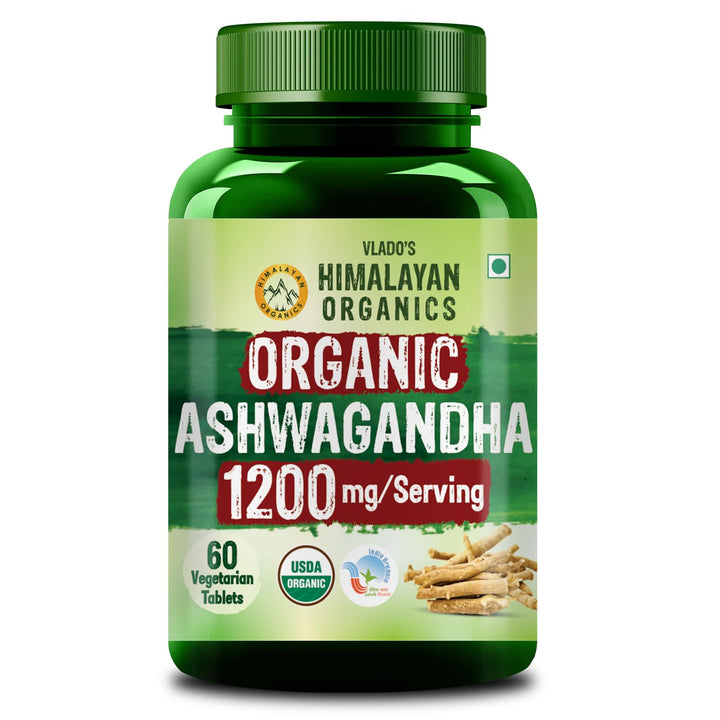 Vlado's Himalayan Organics Organic Ashwagandha 1200mg Tablets | Stress & Anxiety Relief Tablets | Ashwagandha Powder tablet 1000 mg | Rejuvenates Mind & Body General Wellness - 60 Tablets,