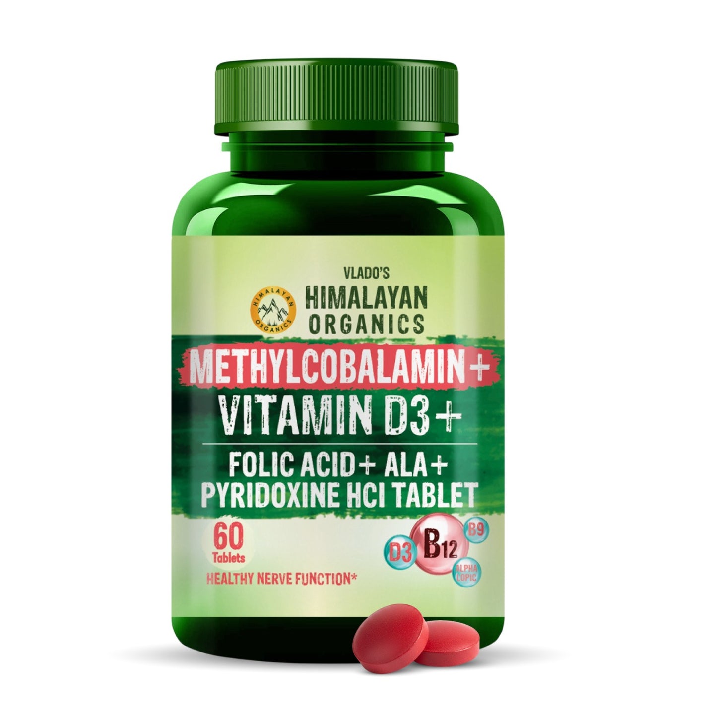 Vlado's Himalayan Organics Vitamin B12 1500mcg with Vitamin D3 | Methylcobalamin 1500mcg with Vitamin D Tablets with Alpha Lipoic Acid , Folic Acid I B12 Vitamin Tablets - Best Vitamin B-12 Supplement For Men & Women - 60 Tablets