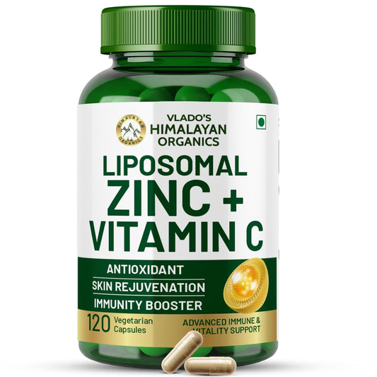 Vlado's Himalayan Organics Liposomal Zinc With Vitamin C Supplement | Digestive Health | Improve Iron Absorption | Double Antioxidant & Immune Support -120 Veg Capsules