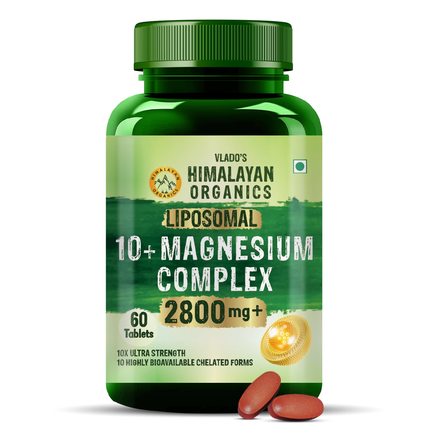 Vlado's Himalayan Organics Magnesium Supplement 28000mg with 10 Chelated Salts Liposomal magnesium citrate , Oxide, Threonate, Aspartate, +2 more with VItamin D3 & B12  I 10X Strength mangesium complex - 60 Veg tablets