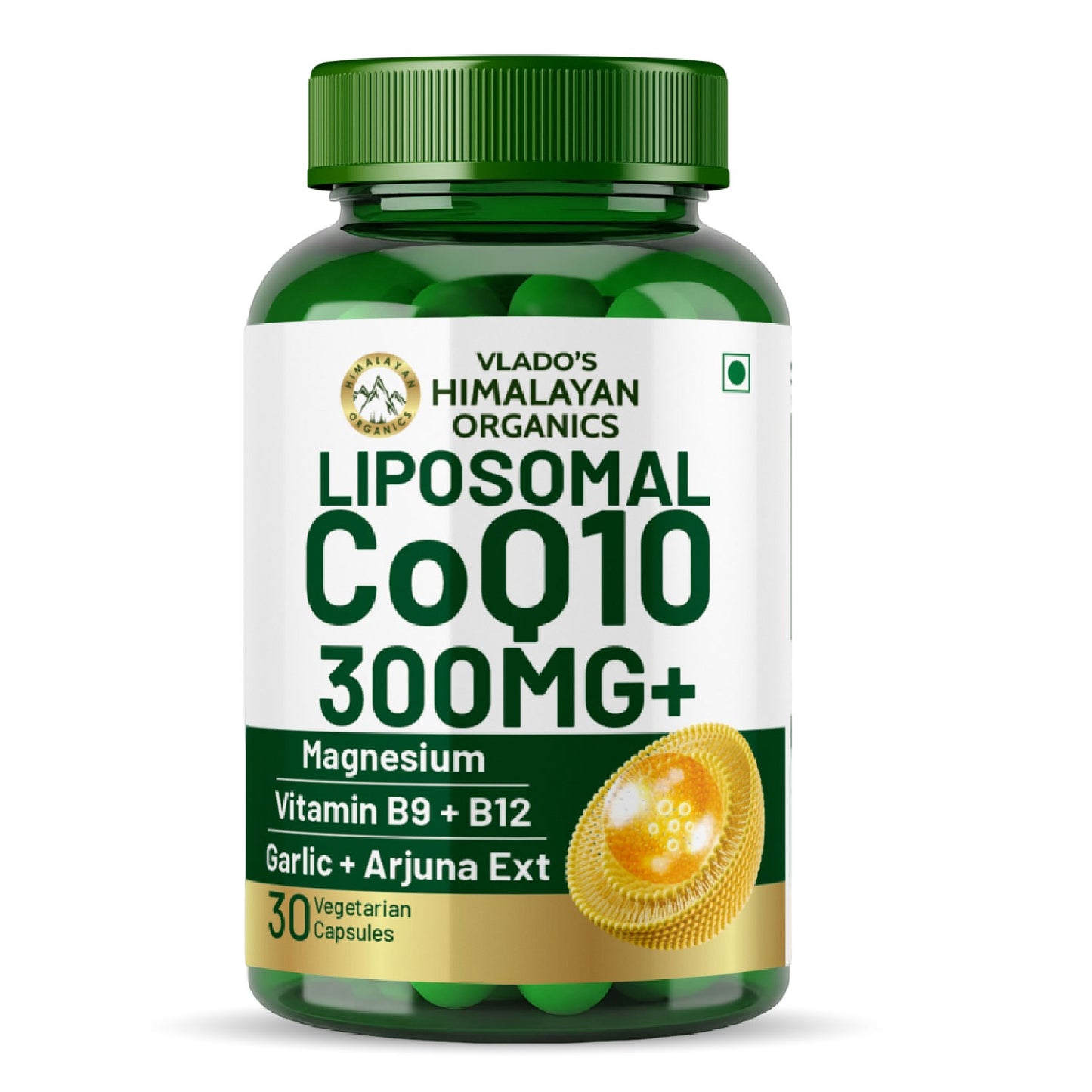 Vlado's Himalayan Organics Liposomal Coenzyme Q10 | CoQ10 Supplement 300mg+ with Magnesium, Vitamin B9 & B12, D-Chiro-Inositol, ,Garlic, Arjuna, Methyl, Folate | High Absorption I Coq10 Ubiqinol Supports Heart Health and Vascular Health  – 30 Capsules