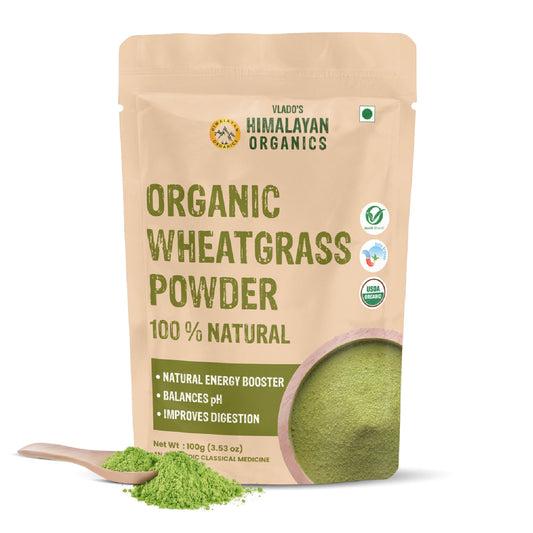 Vlado's Himalayan Organics 100% Natural Organic Wheatgrass Powder | USDA Certified I Wheat Grass Powder | Organic Wheatgrass Juice | Ayurvedic Support For Natural Detox | Immunity Booster | Herbal Supplement - 100g