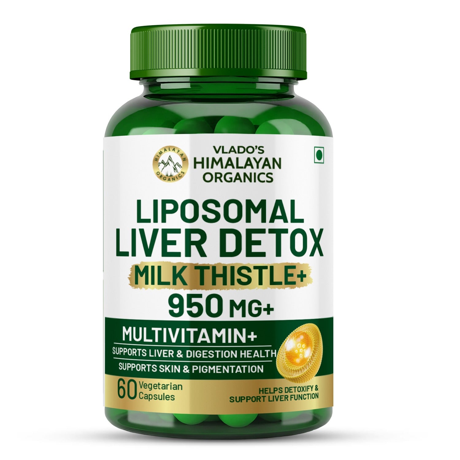 Vlado’s Himalayan Organics Liposomal Liver Detox with Milk Thistle 950mg | Curcumin, Ginger & Dandelion Extract | With Multivitamins & Amino Acids | 60 Veg Capsules