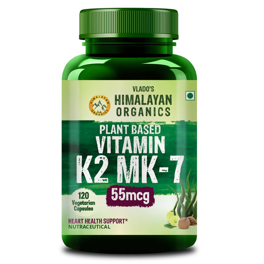 Vlado's Himalayan Organics Plant-Based Vitamin K2 MK- 7 Supplement Supports Stronger Bone & Heart Health I 55 MCG / Serving - k2 supplements for Men & Women - 120 Veg Capsules