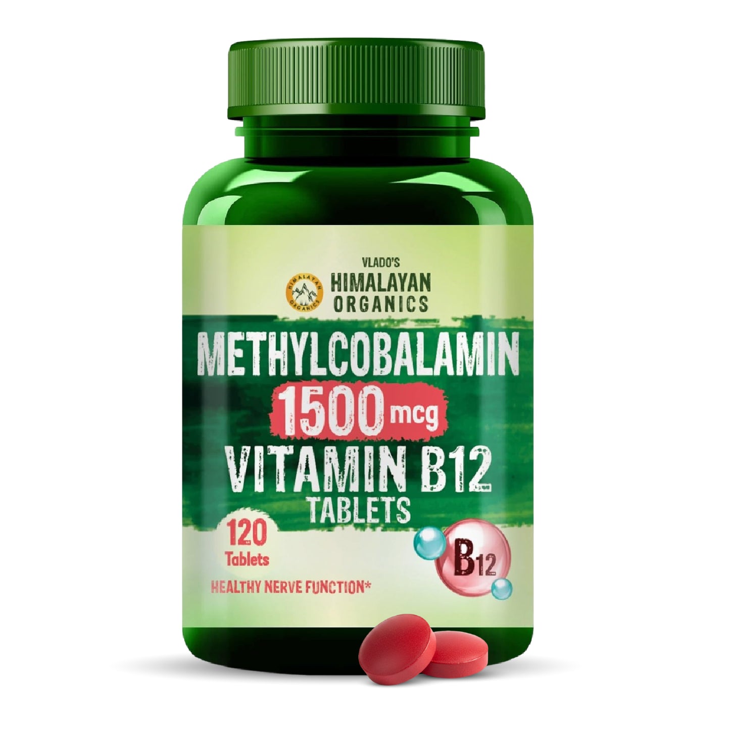 Vlado's Himalayan Organics Vitamin B12 Tablets 1500 mcg as Methylcobalamin Vitamin B12 Supplements for Men & Women -120 Veg tablets (4 Months Supply Pack)