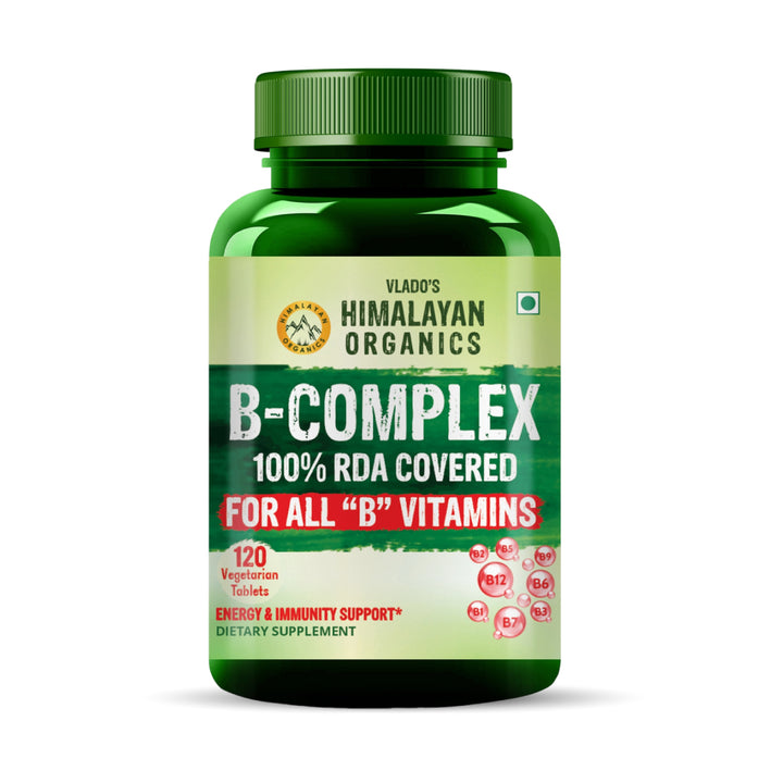 Vlado's Himalayan Organics Vitamin B Complex with 100% RDA B1, B2, B3, B5, B6, B7, B9 & B12 Supplement to Support Cognitive Health - 120 Veg Tablets