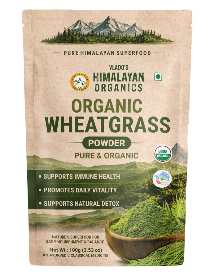 Vlado's Himalayan Organics Natural Organic Wheatgrass Powder | USDA Certified I Wheat Grass Powder | Organic Wheatgrass Juice | Ayurvedic Support For Natural Detox | Immunity Booster | Herbal Supplement - 100g