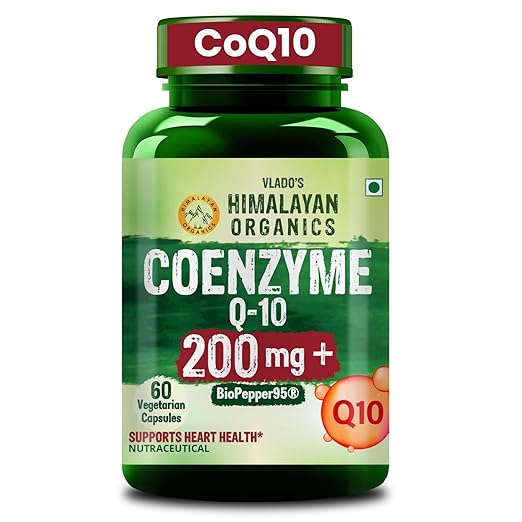 Vlado's Himalayan Organics CoQ10-200mg With BioPepper - 5mg , COENZYME Q-10 Supplement | High Absorption I Antioxidant Support Healthy Heart Boost Energy And Metabolism High Strength For Men And Women - 60 Veg Capsules