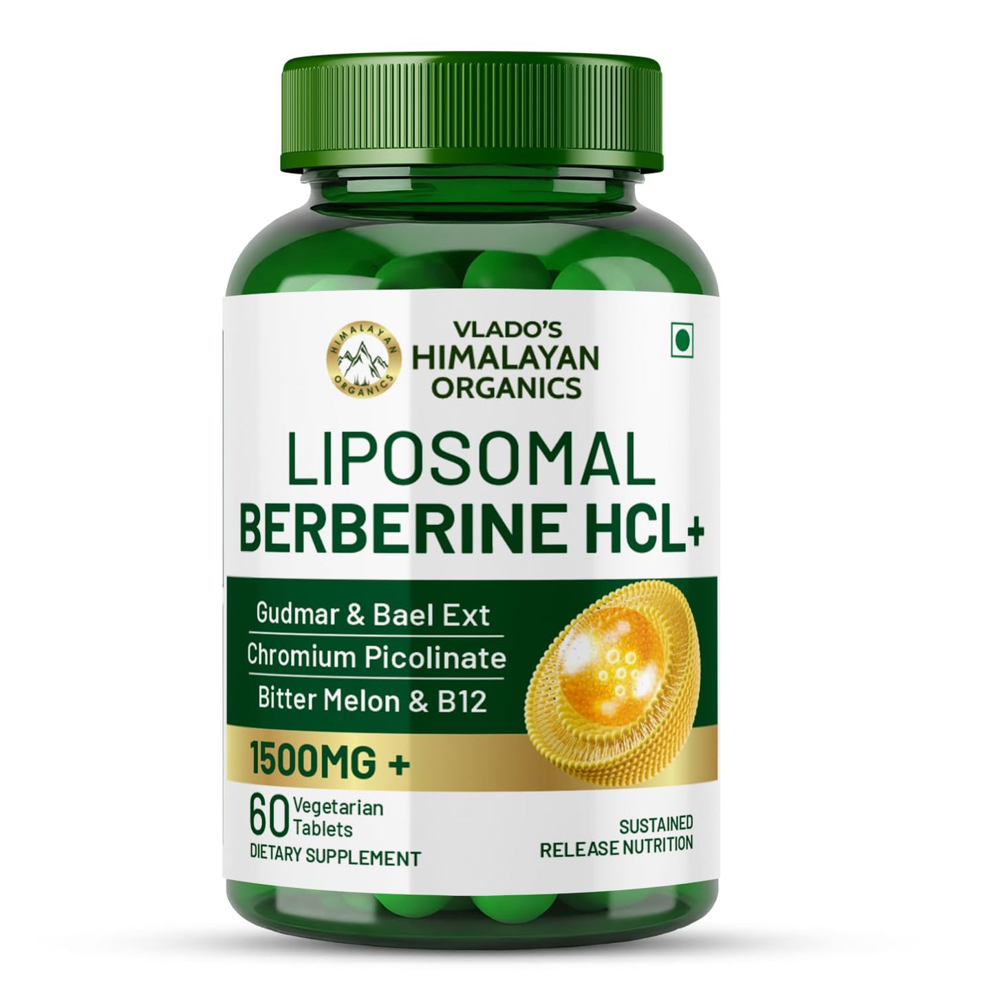 Vlado's Himalayan Organics Liposomal Berberine HCL+ 1500mg+ with Piperine, Chromium , Bitter Melon, Bael, Gudmar & Vitamin B12 |For Metabolism, Hormonal Balance, Healthy Blood Sugar & Cholesterol Levels | 60 Veg Tablets