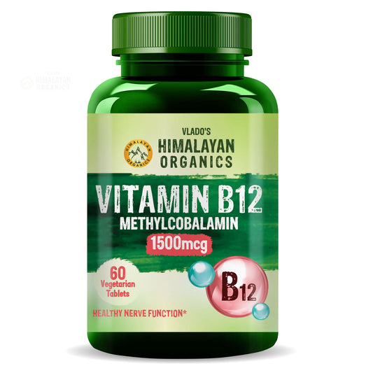 Vlado's Himalayan Organics Vitamin B12 Tablets 1500 mcg -Active form of Methylcobalamin Vitamin B12 Supplements for Men & Women- 60 Veg Tablets