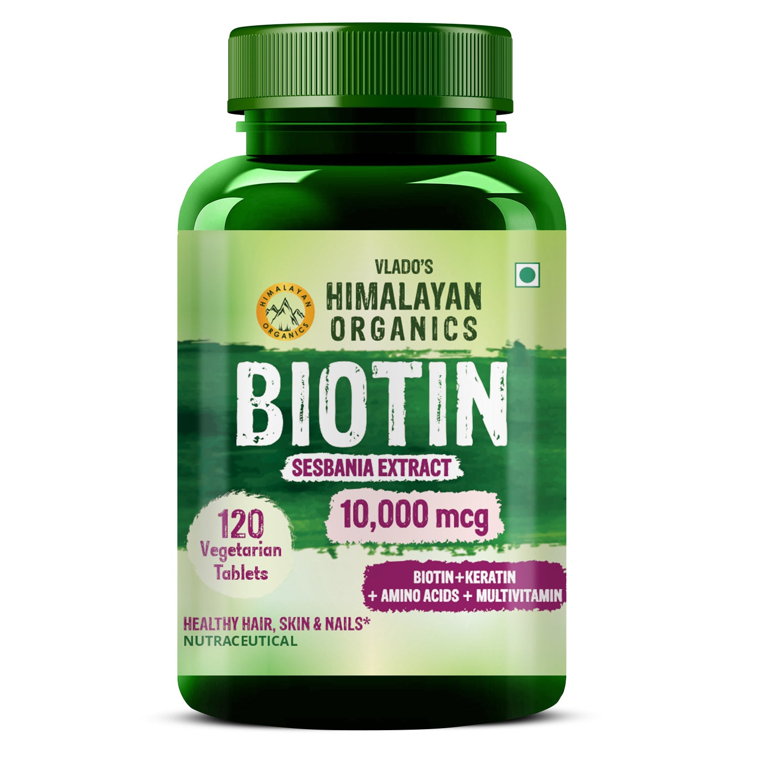 Himalayan Organics Biotin 10000 mcg Supplement with Keratin Amino Acids and Multivitamin Bottle of 120 Tablets Tablet