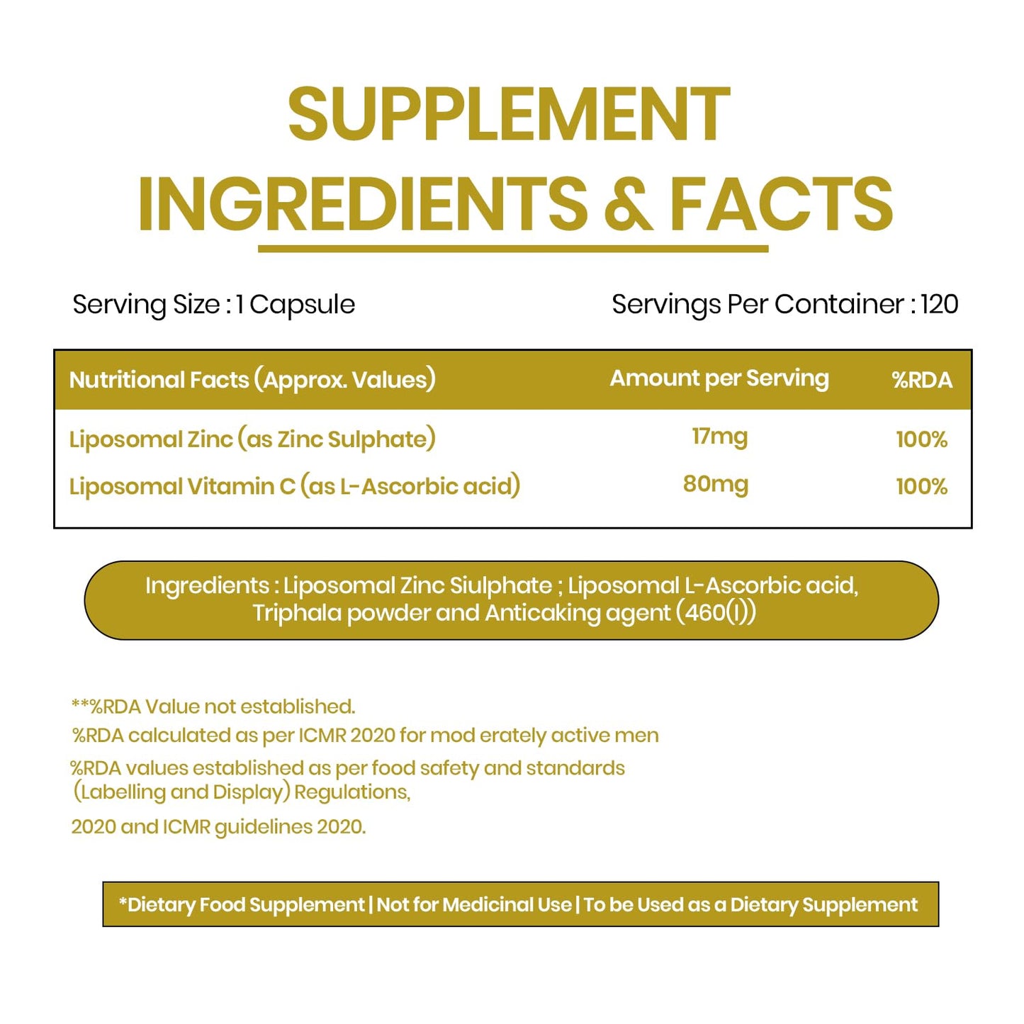 Vlado's Himalayan Organics Liposomal Zinc With Vitamin C Supplement | Digestive Health | Improve Iron Absorption | Double Antioxidant & Immune Support -120 Veg Capsules