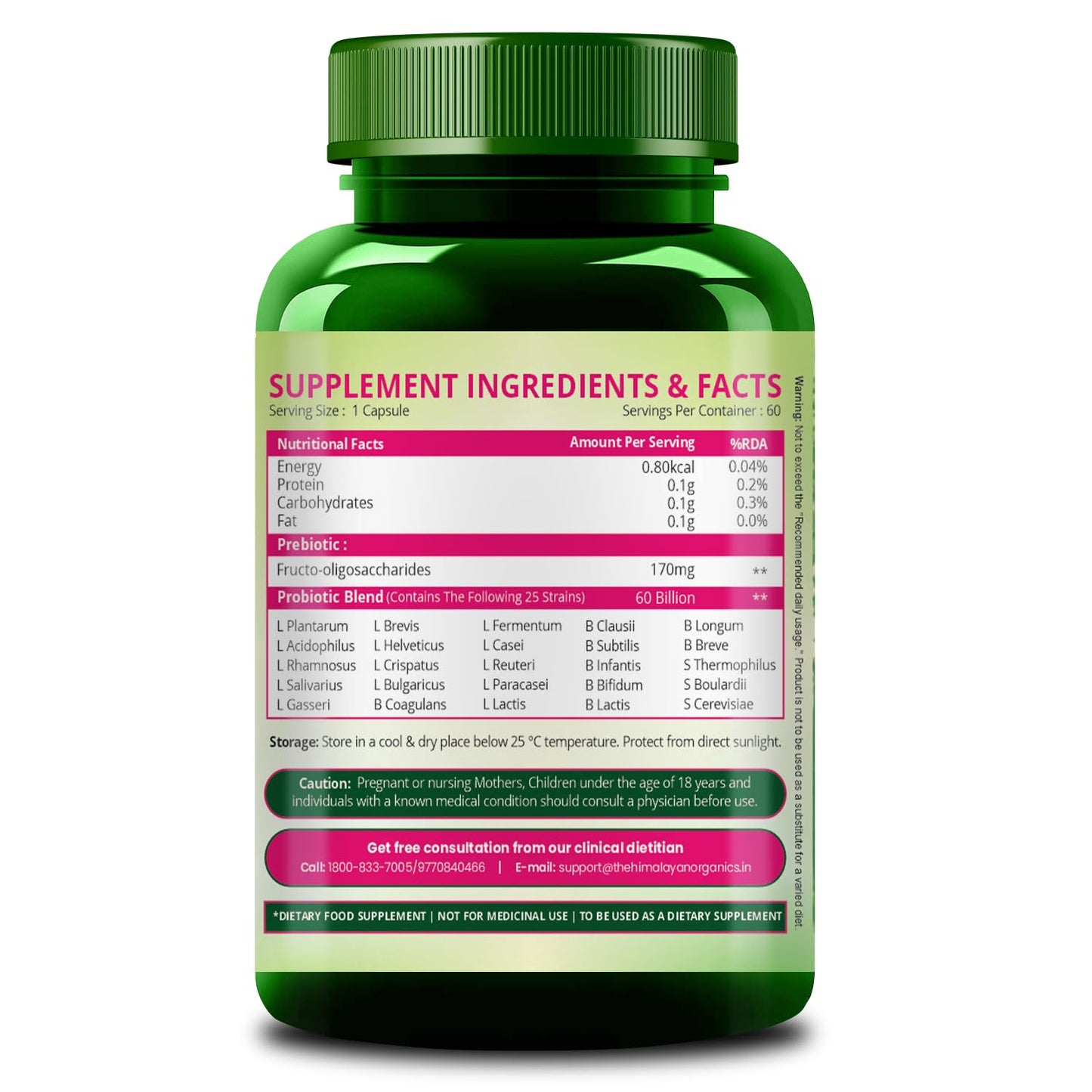 Vlado's Himalayan Organics Probiotics Supplement 60 Billion CFU+ Gut Health Supplements for women | 170mg Prebiotics and 24+ Clinically Proven Strains For Bloating, Gas, Indigestion, IBS, IBD, Gut Health – 60 Capsules for Women