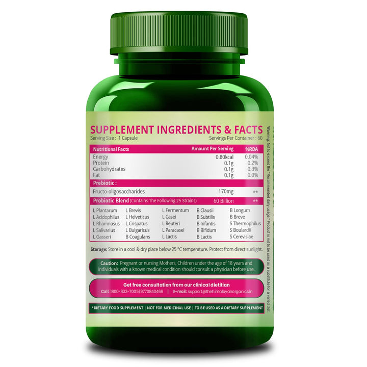Vlado's Himalayan Organics Probiotics Supplement 60 Billion CFU+ Gut Health Supplements for women | 170mg Prebiotics and 24+ Clinically Proven Strains For Bloating, Gas, Indigestion, IBS, IBD, Gut Health – 60 Capsules for Women