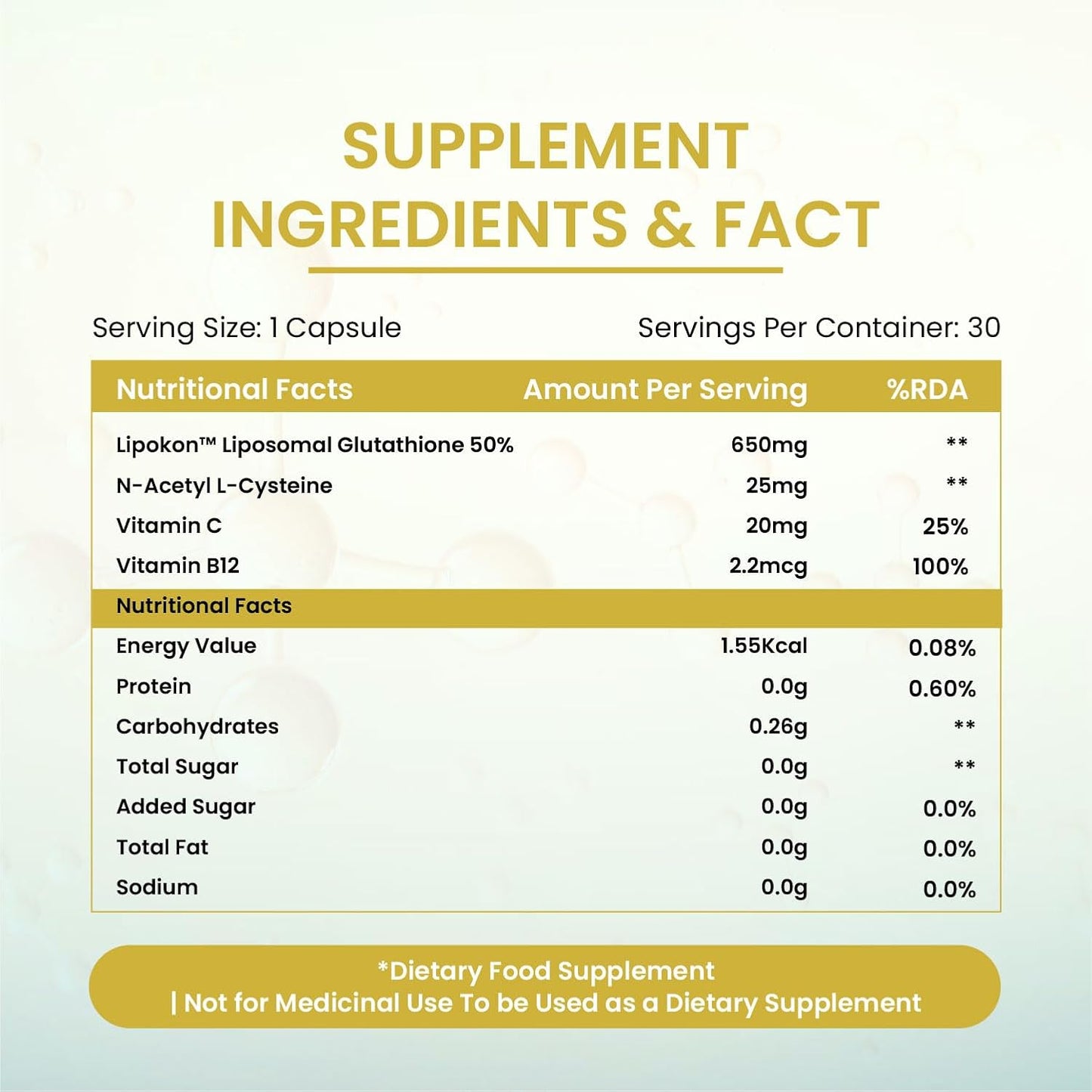 Vlado's Himalayan Organics Liposomal Glutathione 650 mg+ Advanced Liposomal Formula with N-Acetyl L-Cysteine , Vitamin C & B12 - Cellular & Face Health - Helps in Skin Hydration & Skin Glow - Liver Health & Detoxification Support - 30 Veg Capsules