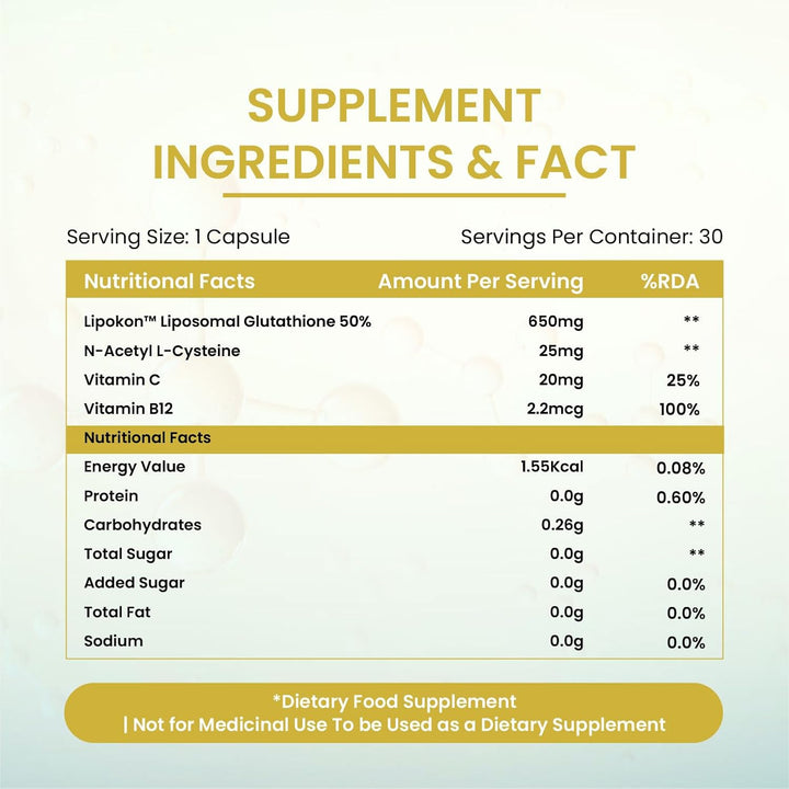 Vlado's Himalayan Organics Liposomal Glutathione 650 mg+ Advanced Liposomal Formula with N-Acetyl L-Cysteine , Vitamin C & B12 - Cellular & Face Health - Helps in Skin Hydration & Skin Glow - Liver Health & Detoxification Support - 30 Veg Capsules