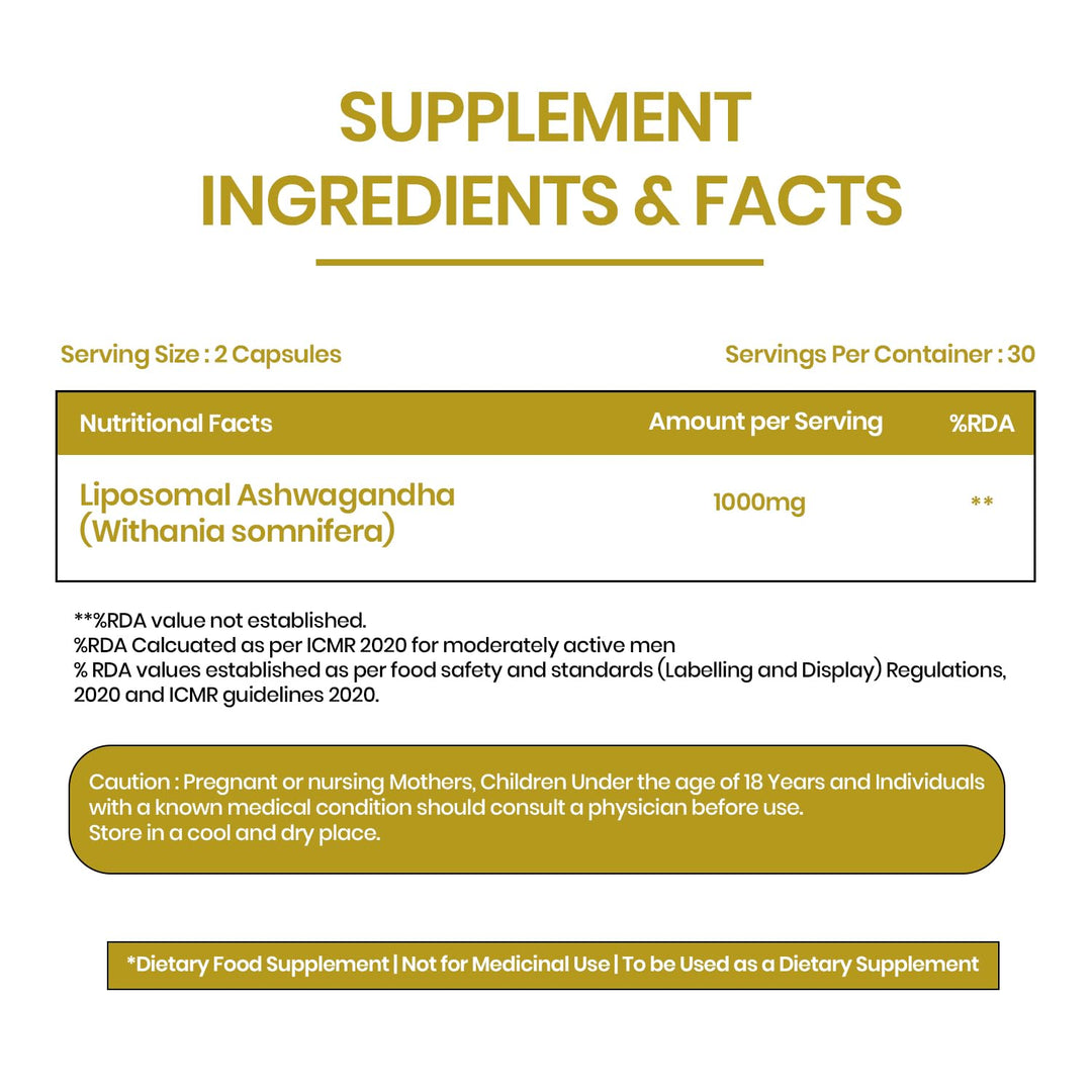 Vlado's Himalayan Organics Liposomal Ashwagandha 1000mg/Serve || Energy & Endurance || 60 Veg Capsules