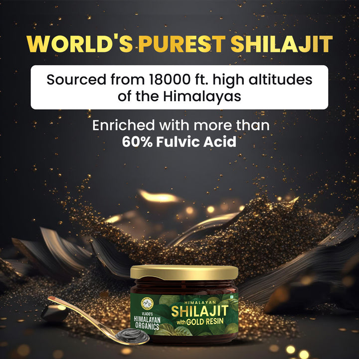 Vlado's Himalayan Organics Shilajit Gold Resin - 25g | Contains 24 Carat Gold | 100% Ayurvedic | Pure and Natural Shilajeet | Helps to Boost Immunity, Energy, Strength, Stamina, and Overall Health - 25G