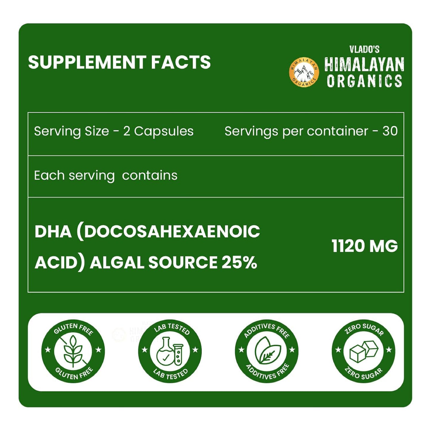 Vlado's Himalayan Organics Vegetarian Omega 3 - 1120 MG Supplement | 3X Strength | Veg DHA | Vegetarian Omega 3 | Algal DHA | Plant Based | No Fish oil Used I Healthy Heart, Joints & Eyes I Omega Capsules for Men & Women- 60 Veg Capsules