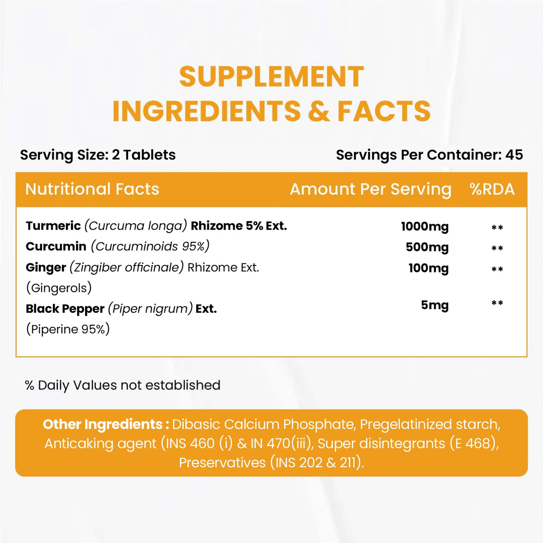 Vlado's Himalayan Organics Curcumin With Biopiperine 1500mg Tablets With 95% Curcuminoids Supplements For Better Absorption | Good For Skin & Joint pains | Immunity Booster for Men And Women - 90 Veg Tablets
