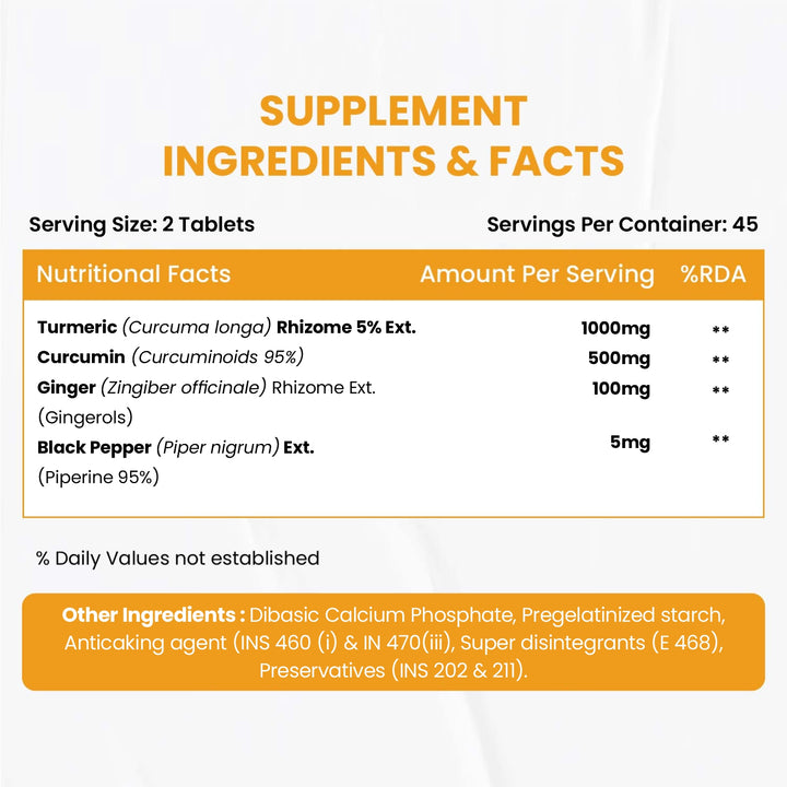 Vlado's Himalayan Organics Curcumin With Biopiperine 1500mg Tablets With 95% Curcuminoids Supplements For Better Absorption | Good For Skin & Joint pains | Immunity Booster for Men And Women - 90 Veg Tablets