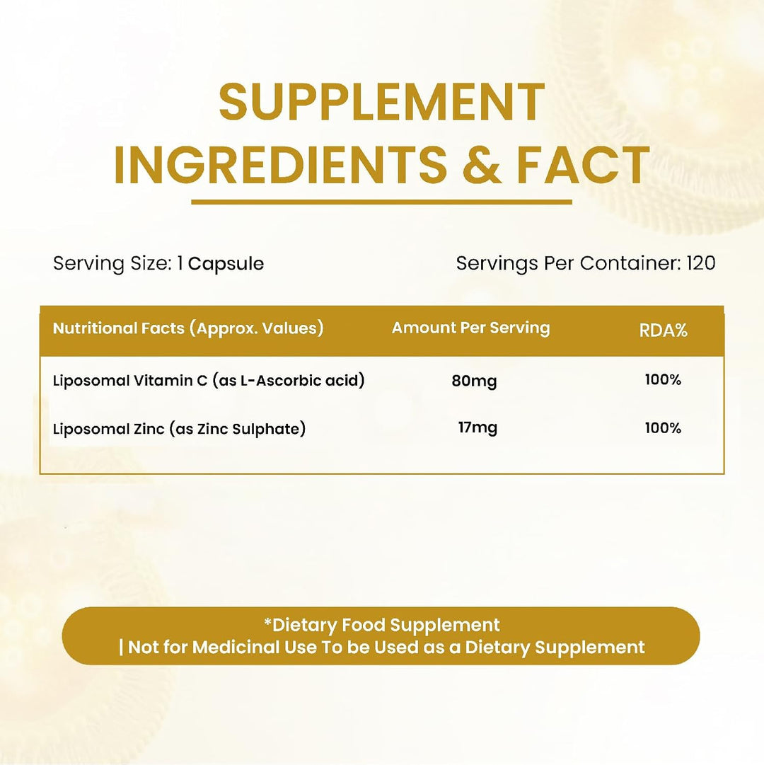 Vlado’s Himalayan Organics Liposomal Vitamin C with Zinc 1000Mg Supplement For Men And Women | Glowing And Radiant Skin | Improved Immune And Heart Health - 120 Veg Capsules