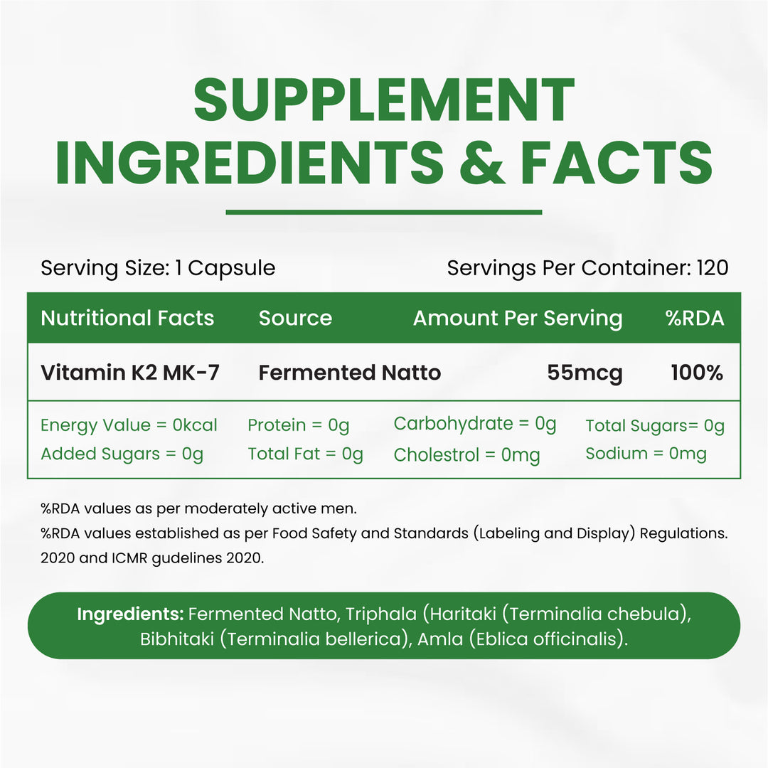Vlado's Himalayan Organics Plant-Based Vitamin K2 MK- 7 Supplement Supports Stronger Bone & Heart Health I 55 MCG / Serving - k2 supplements for Men & Women - 120 Veg Capsules