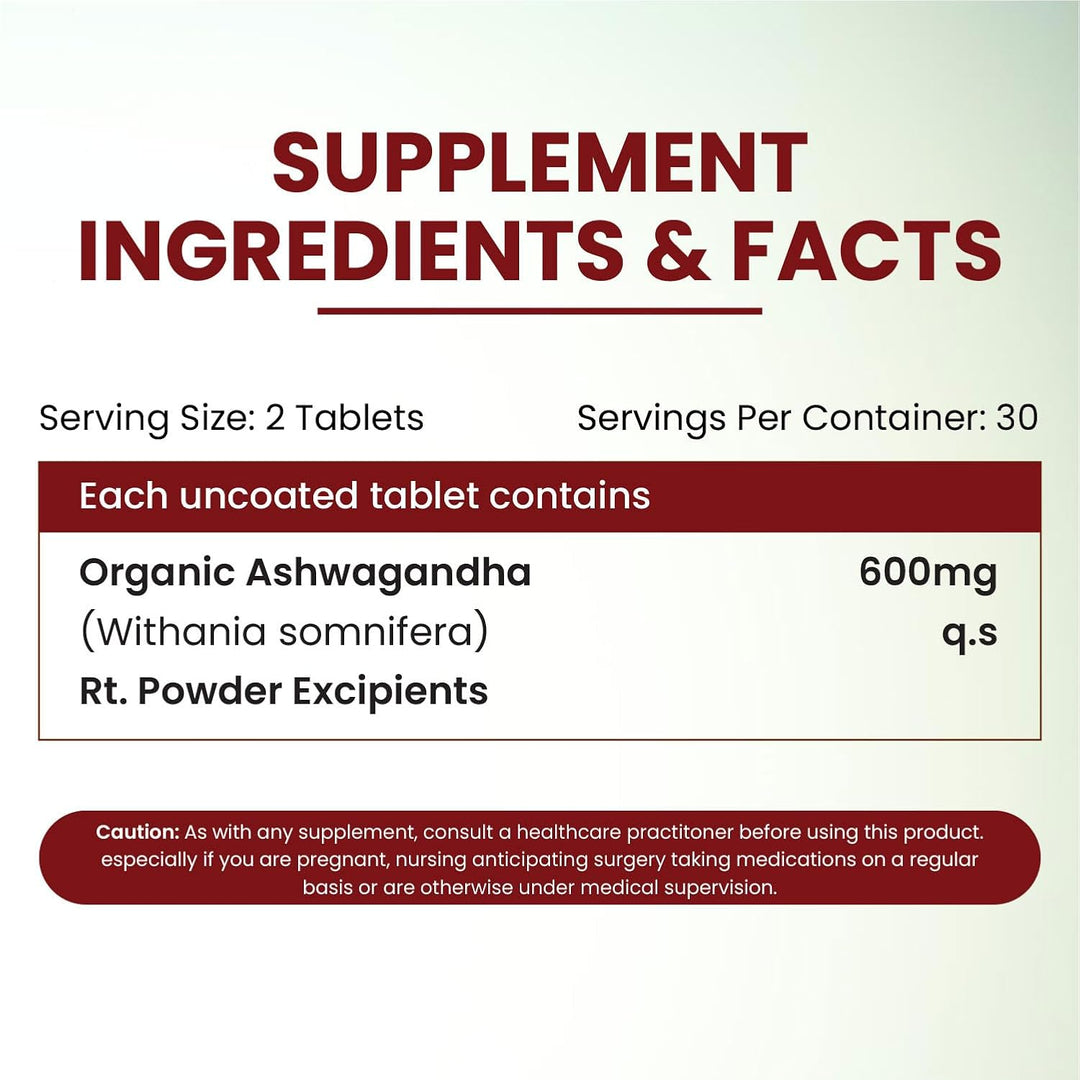 Vlado's Himalayan Organics Organic Ashwagandha 1200mg Tablets | Stress & Anxiety Relief Tablets | Ashwagandha Powder tablet 1000 mg | Rejuvenates Mind & Body General Wellness - 60 Tablets,