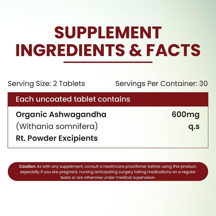 Vlado's Himalayan Organics Organic Ashwagandha 1200mg Tablets | Stress & Anxiety Relief Tablets | Ashwagandha Powder tablet 1000 mg | Rejuvenates Mind & Body General Wellness - 60 Tablets,