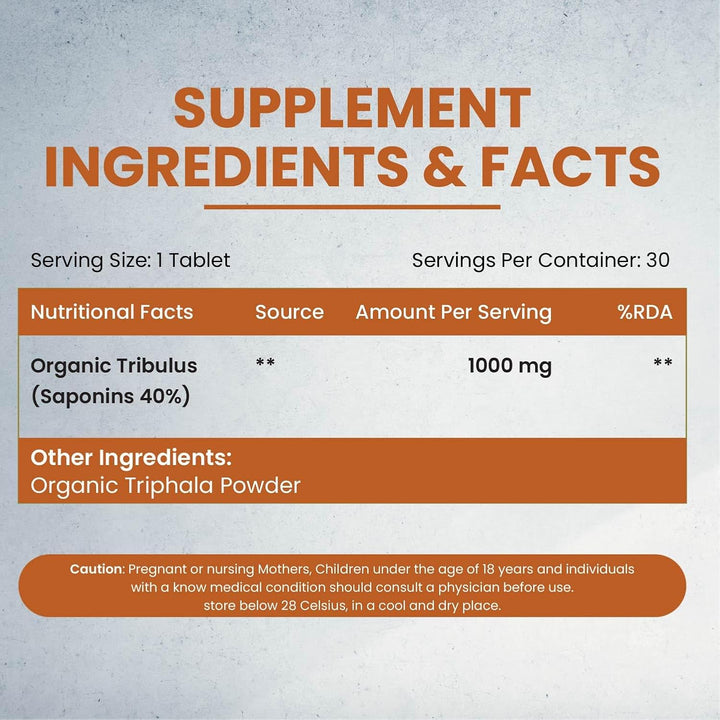 Vlado's Himalayan Organics - Organic Gokshura Tablets - 1000mg Gokhru / Serving -  Tribulus Terrestris for Men & Women | Improves Energy, Muscle Strength, Stamina & Supports Recovery