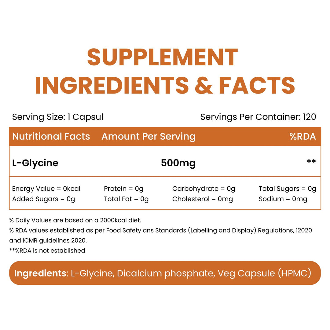Vlado’s Himalayan Organics L-Glycine 500mg Supplement I Supports Healthy Sleep I Strong Immune System I Supports Brain Health -120 Veg Capsules