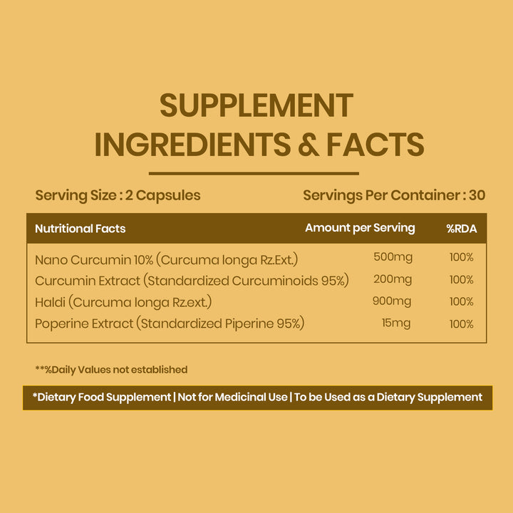 Vlado's Himalayan Organics Curcumin 1600mg+ | Extra-Pure Nano Curcumin Capsules with 95% Curcuminoids | Turmeric & Piperine | Joint Support Supplement for Men & Women - 60 Capsules
