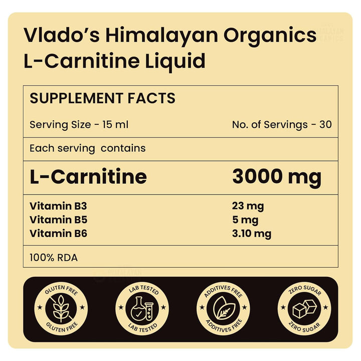 Vlado's Himalayan Organics L Carnitine Liquid 3000 mg I with Vitamin B3, B5, B6 I Pre Workout, Intra Workout & Post Workout Supplement I | Break fat cells for Healthy Weight Loss | 5X Strength | For Men & Women I 30 Servings Strawberry Flavor - 450 ML