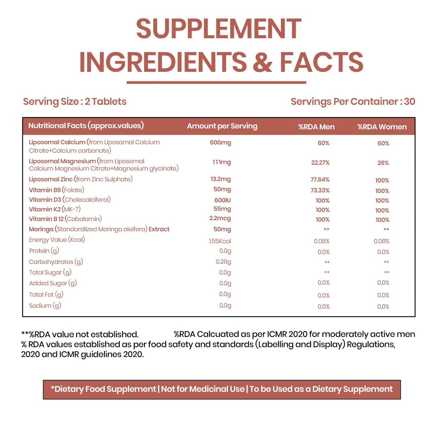 Vlado’s Himalayan Organics Liposomal Calcium Magnesium + Zinc | Vitamin D3+k2 Supplement For Stronger Bones | Boost Immunity | Healthy Heart | Muscle Growth - 60 Veg Tablets