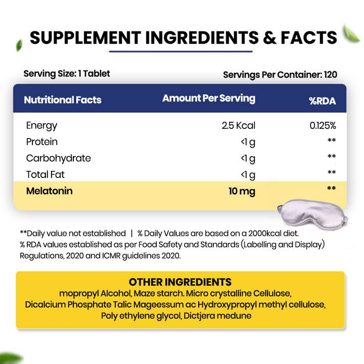 Vlado's Himalayan Organics Melatonin 10 MG Healthy Sleep Cycle | Helps Stress & Anxiety Relief | Improve Concentration | Non-Habit Forming (120 Tablets)