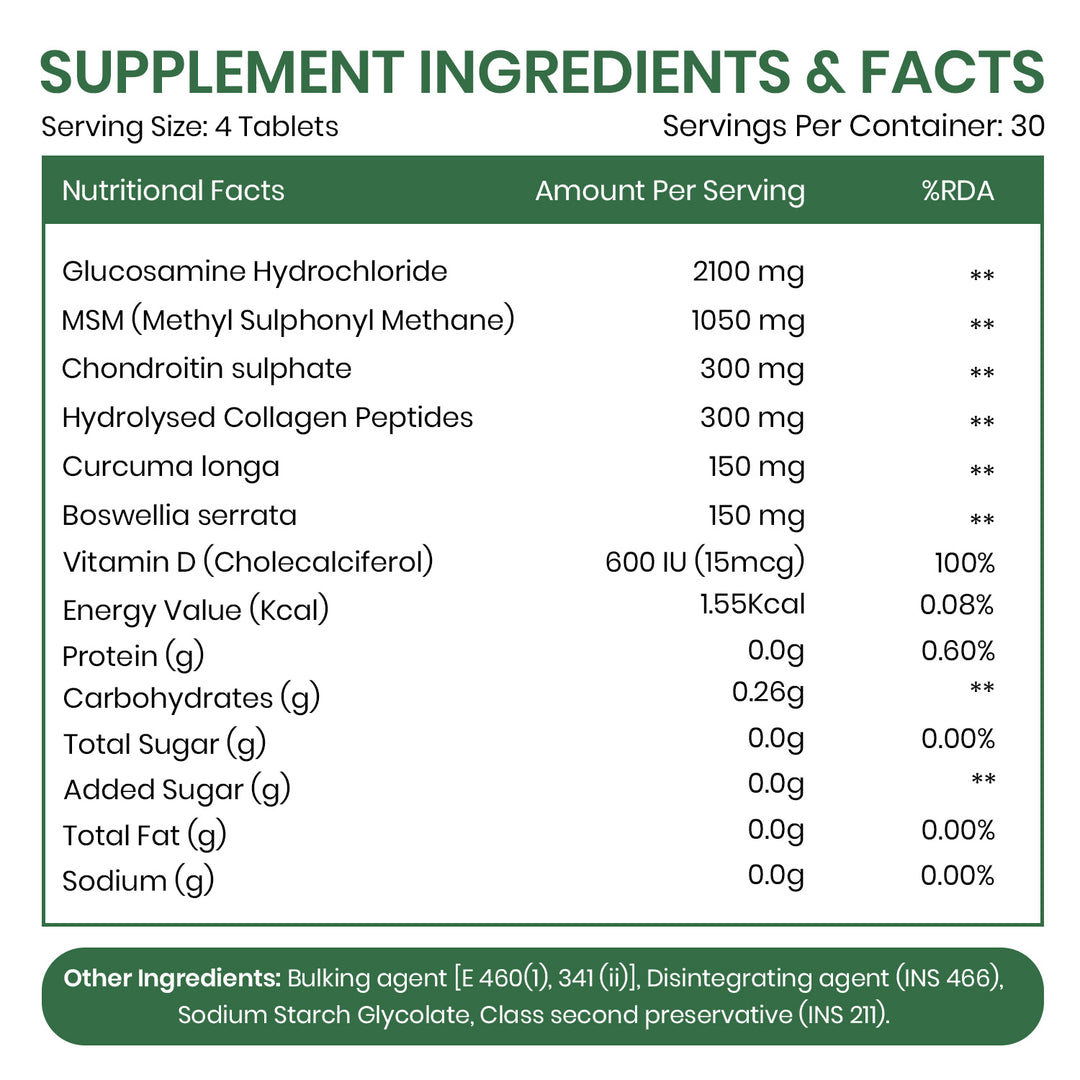 Vlado’s Himalayan Organics Glucosamine Chondroitin MSM Tablets | Cartilage & Joint Support Supplement | Glucosamine for Joint Relieves Pain and Stiffness I Added Collagen peptides, Curcuma, Vitamin D & Boswellia - Pure Veg Formula - 120 Vegetarian Tablets