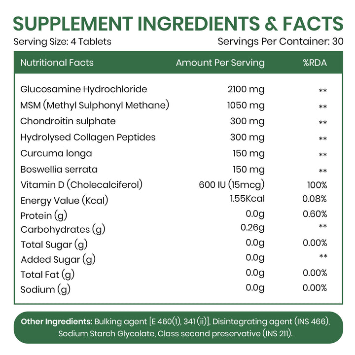 Vlado’s Himalayan Organics Glucosamine Chondroitin MSM Tablets | Cartilage & Joint Support Supplement | Glucosamine for Joint Relieves Pain and Stiffness I Added Collagen peptides, Curcuma, Vitamin D & Boswellia - Pure Veg Formula - 120 Vegetarian Tablets