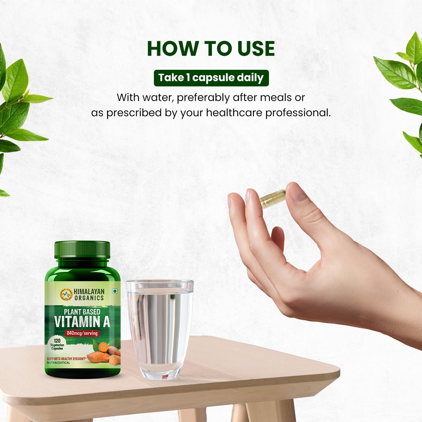 Himalayan Organics Vitamin A Supplement Supports Healthy Eye Sight | Natural Anti-Oxidant (120 Capsules)