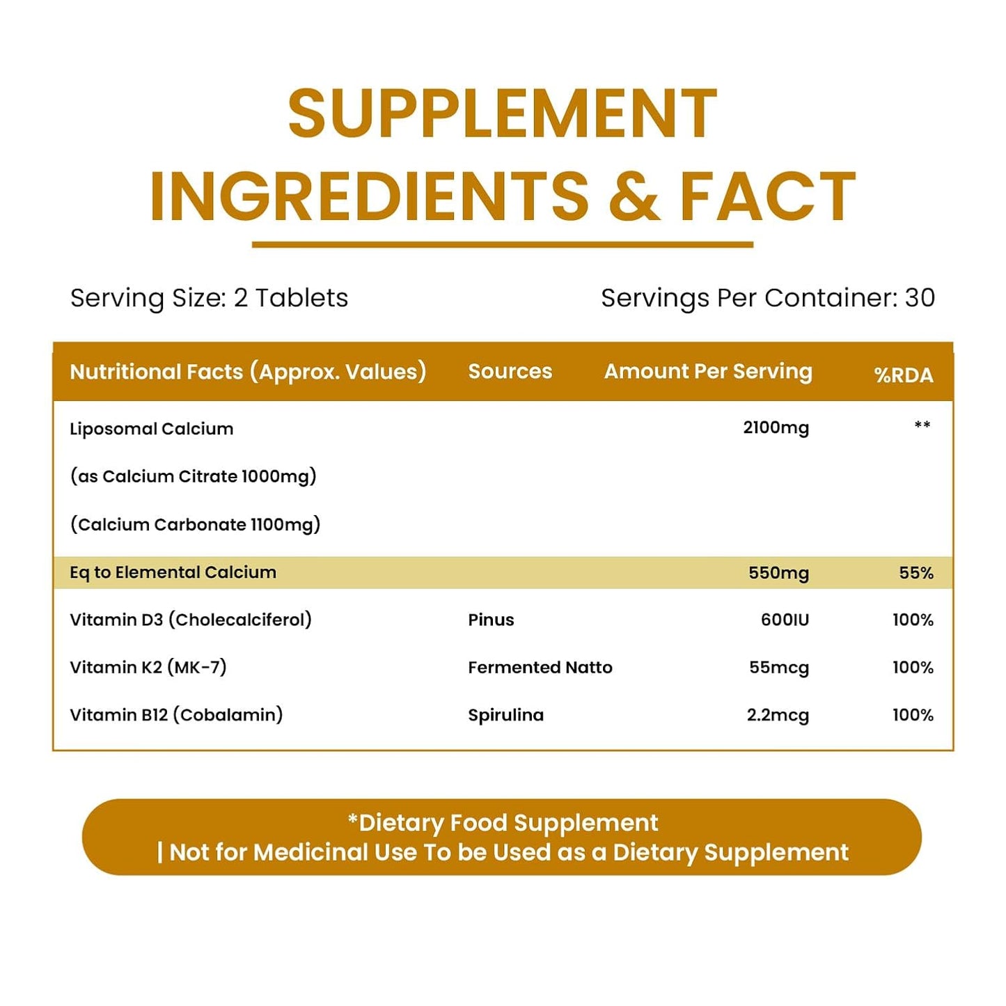 Vlado’s Himalayan Organics Liposomal Calcium 2100mg with Vitamin D3 + K2 (MK-7) & Vitamin B12 | Better Absorption | Supports Healthy Bones, Heart, Joints & Recovery | For Men & Women | 60 Veg Tablets