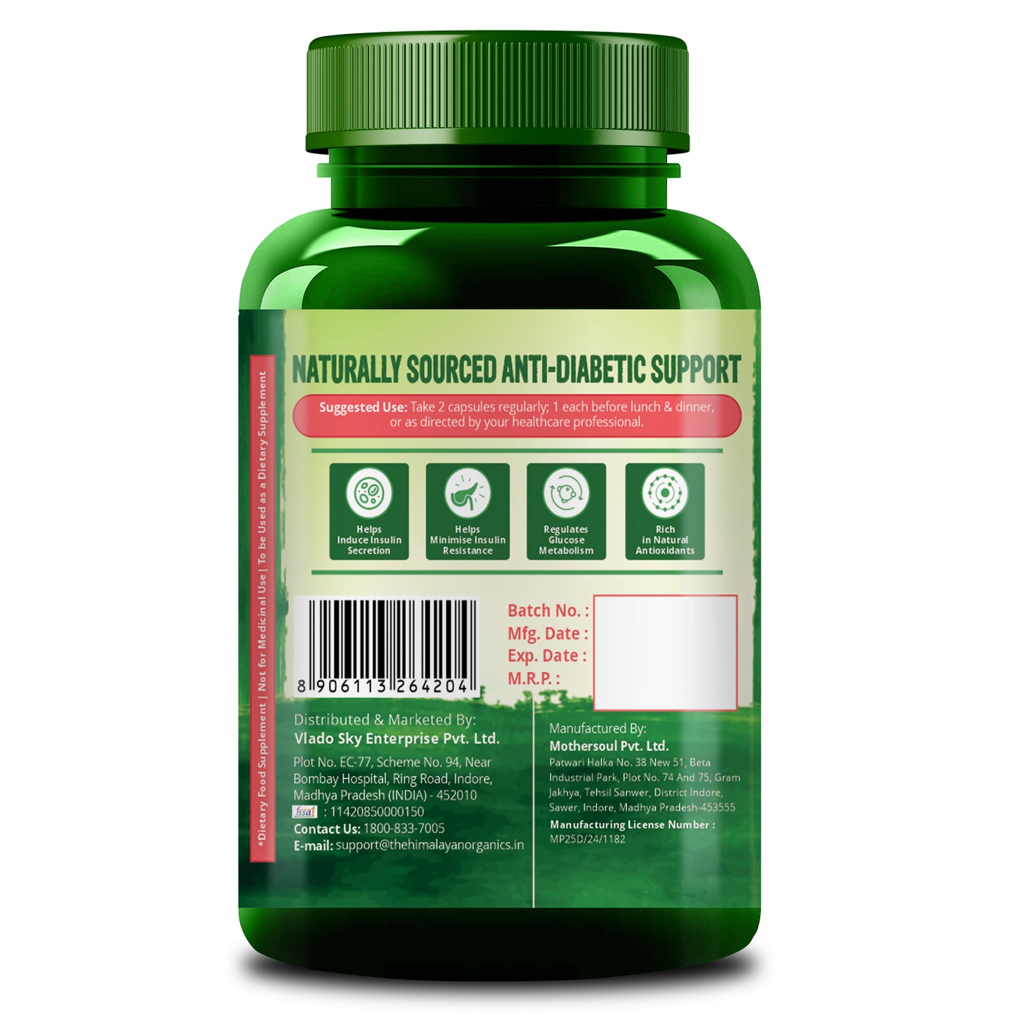 Vlado's Himalayan Organics Diabetes Support Supplement | Helps Control Blood Sugar Levels | 100% Vegetarian (60 Tablet)