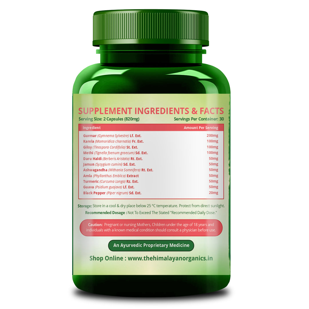 Vlado's Himalayan Organics Diabetes Support Supplement | Helps Control Blood Sugar Levels | 100% Vegetarian (60 capsules)