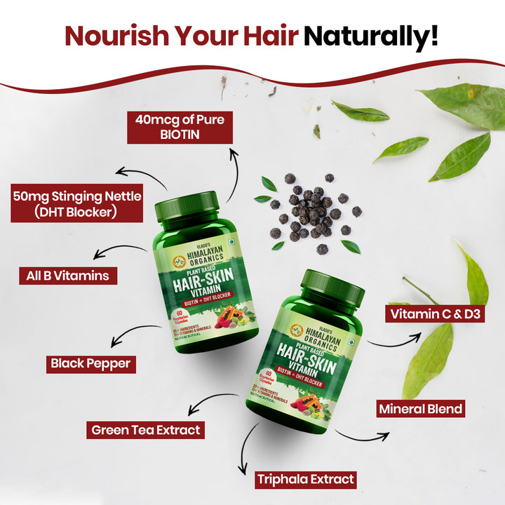 Vlado's Himalayan Organics Plant-Based Hair Skin vitamin with Pure Biotin And DHT Blocker - For Men And Women - 60 Veg Capsules