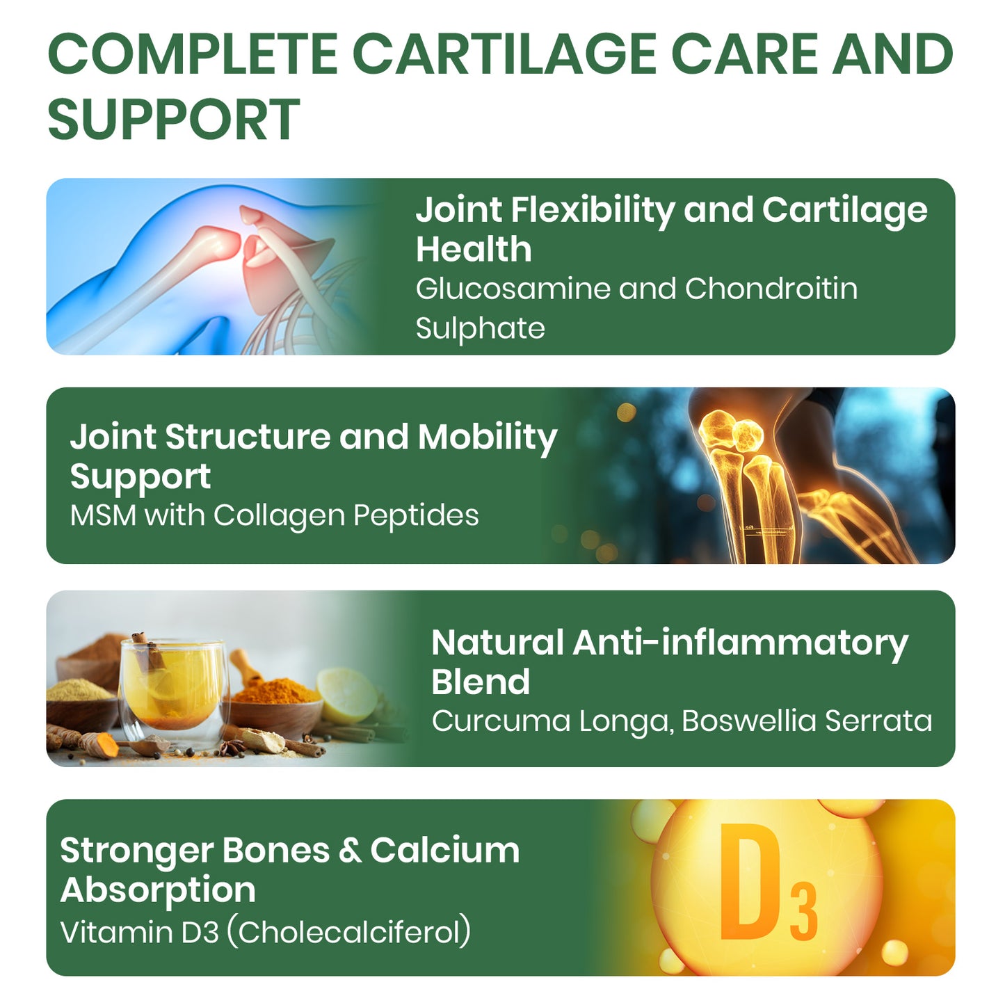 Vlado’s Himalayan Organics Glucosamine Chondroitin MSM Tablets | Cartilage & Joint Support Supplement | Glucosamine for Joint Relieves Pain and Stiffness I Added Collagen peptides, Curcuma, Vitamin D & Boswellia - Pure Veg Formula - 120 Vegetarian Tablets