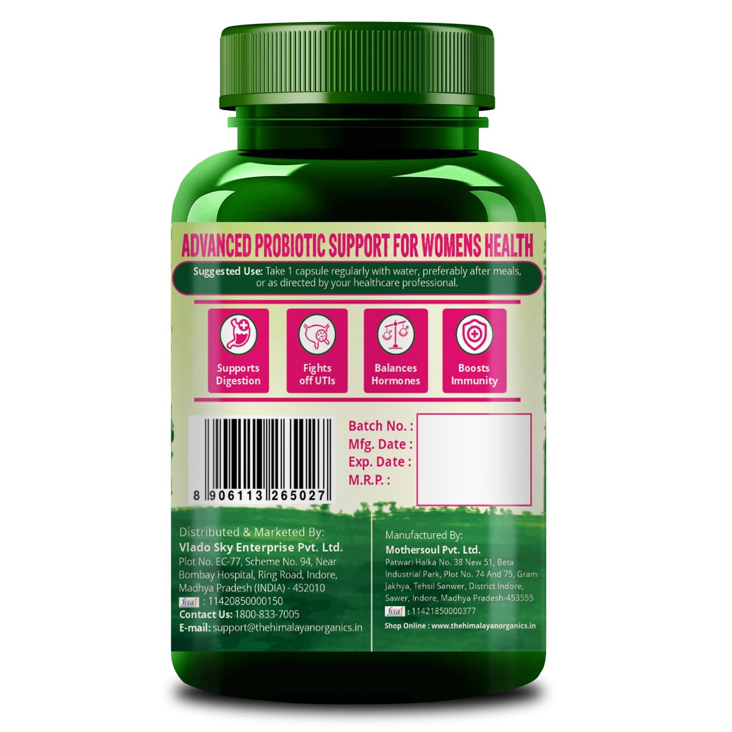 Vlado's Himalayan Organics Probiotics Supplement 60 Billion CFU+ Gut Health Supplements for women | 170mg Prebiotics and 24+ Clinically Proven Strains For Bloating, Gas, Indigestion, IBS, IBD, Gut Health – 60 Capsules for Women