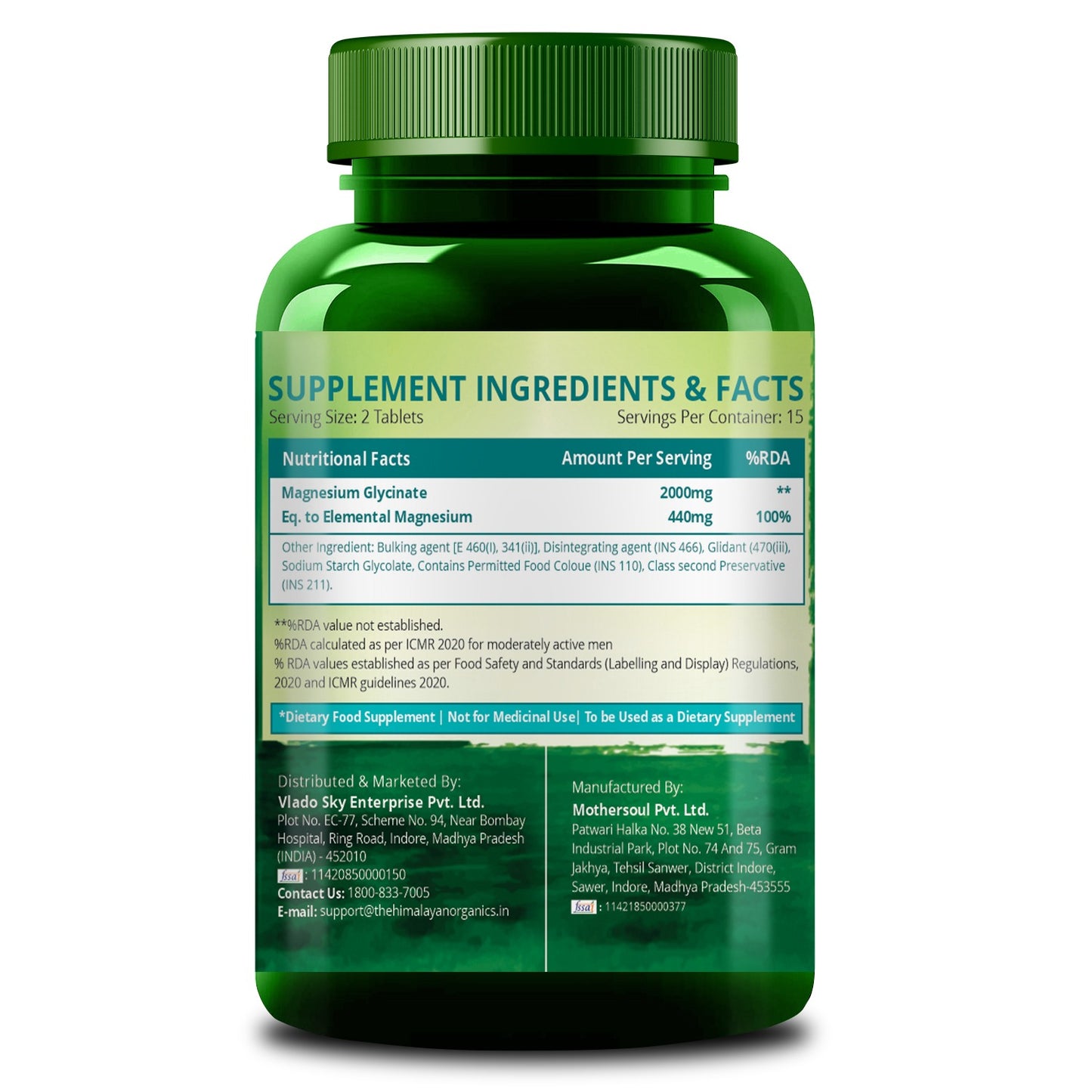 Vlado's Himalayan Organics Magnesium Glycinate High Absorption Magnesium Supplement 2000 MG - For Sleep, Cramps, Supports | Clinically Approven | Muscle Recovery & Better Sleep & Nerves Health - 30 Tablets - (100% RDA )