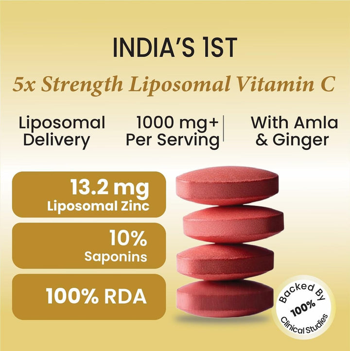Vlado's Himalayan Organics Natural Liposomal Vitamin C Supplements Amla Extract With Zinc For Immunity & Skincare | Antioxidant Vitamin, Skin Rejuvenation I Vitamin C Tablets - 120 Veg Tablets