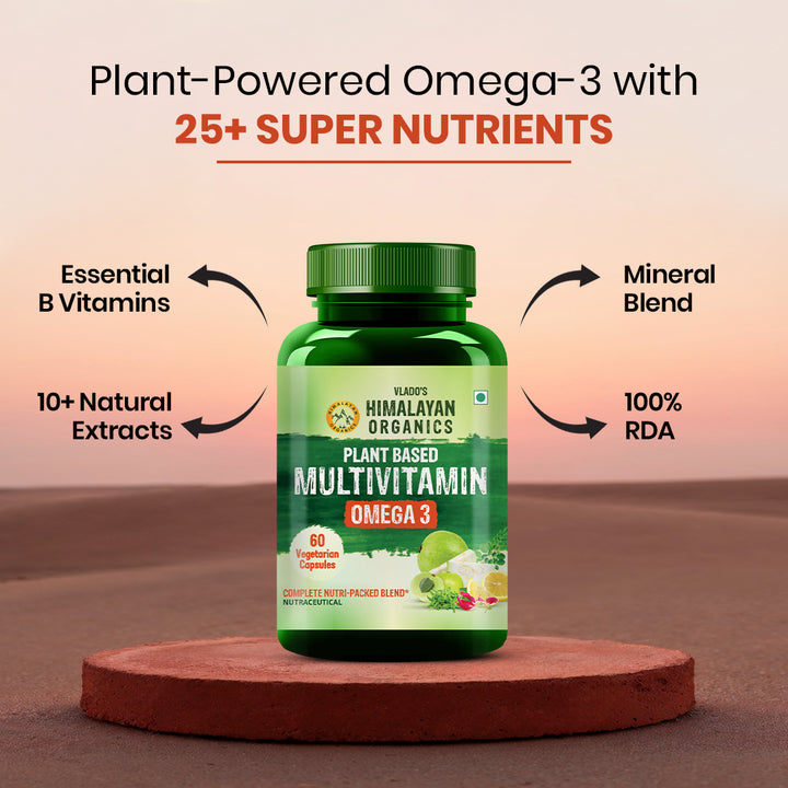 Vlado’s Himalayan Organics Vegan Omega-3 Capsules with plant based Multivitamin, EPA, DHA, 25+ Ingredients - 60 veg capsules