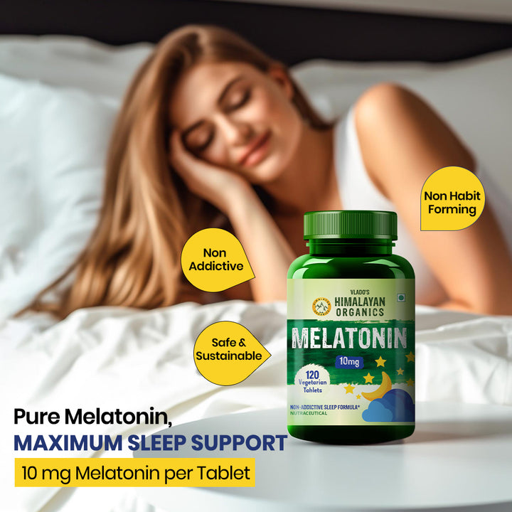 Vlado's Himalayan Organics Melatonin 10 MG Healthy Sleep Cycle | Helps Stress & Anxiety Relief | Improve Concentration | Non-Habit Forming (120 Tablets)